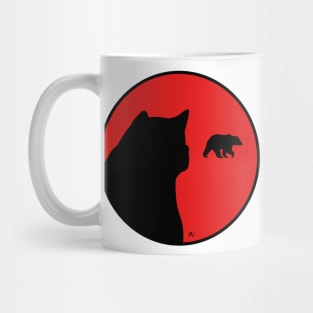 Akita and bear in rising sun Mug